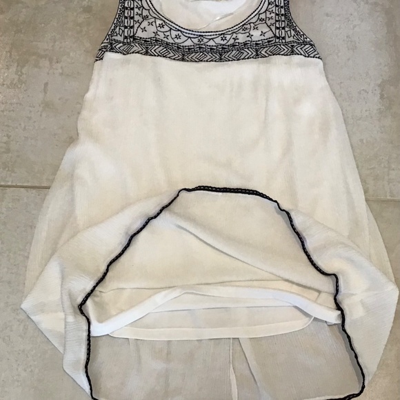 Solitaire Dress M White Sleeveless Tunic Tank Sundress Gauzy Blue Embroidery - Picture 8 of 9